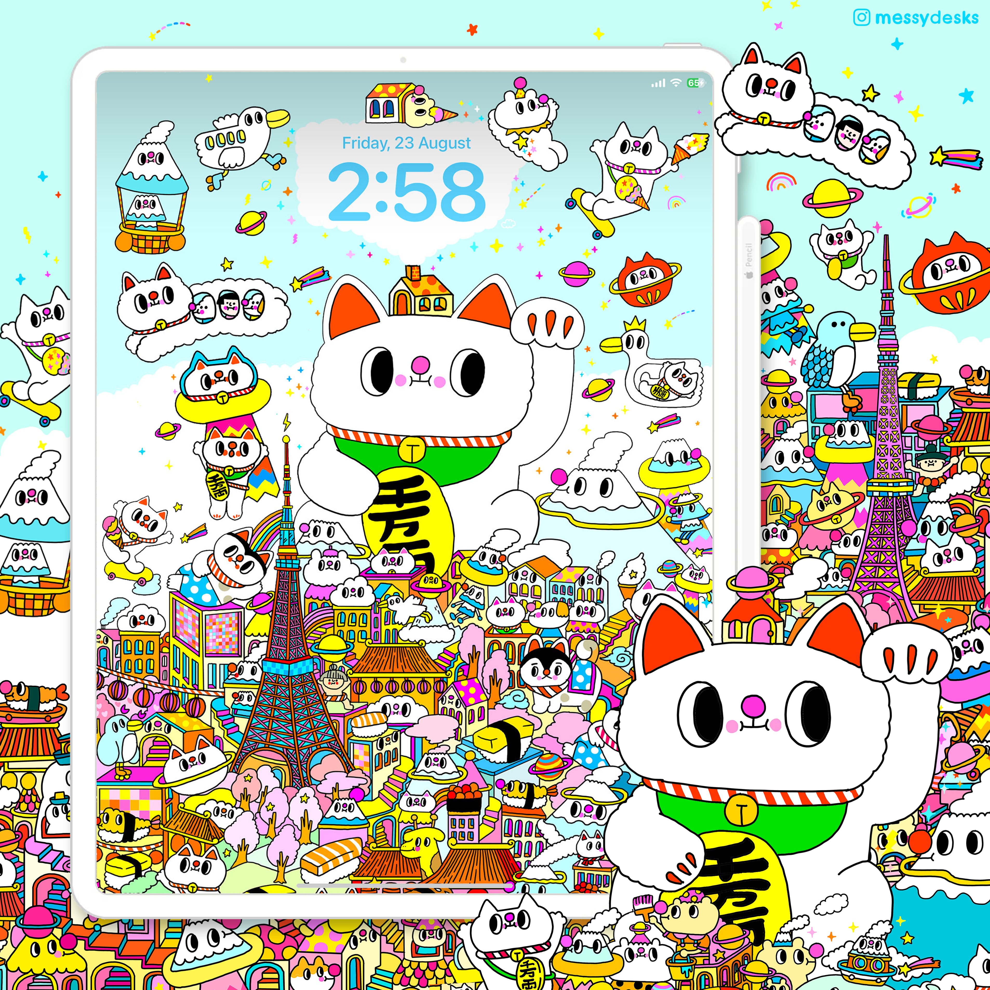 Limited Edition of Lucky Cat Tokyo Tower iPad Wallpaper