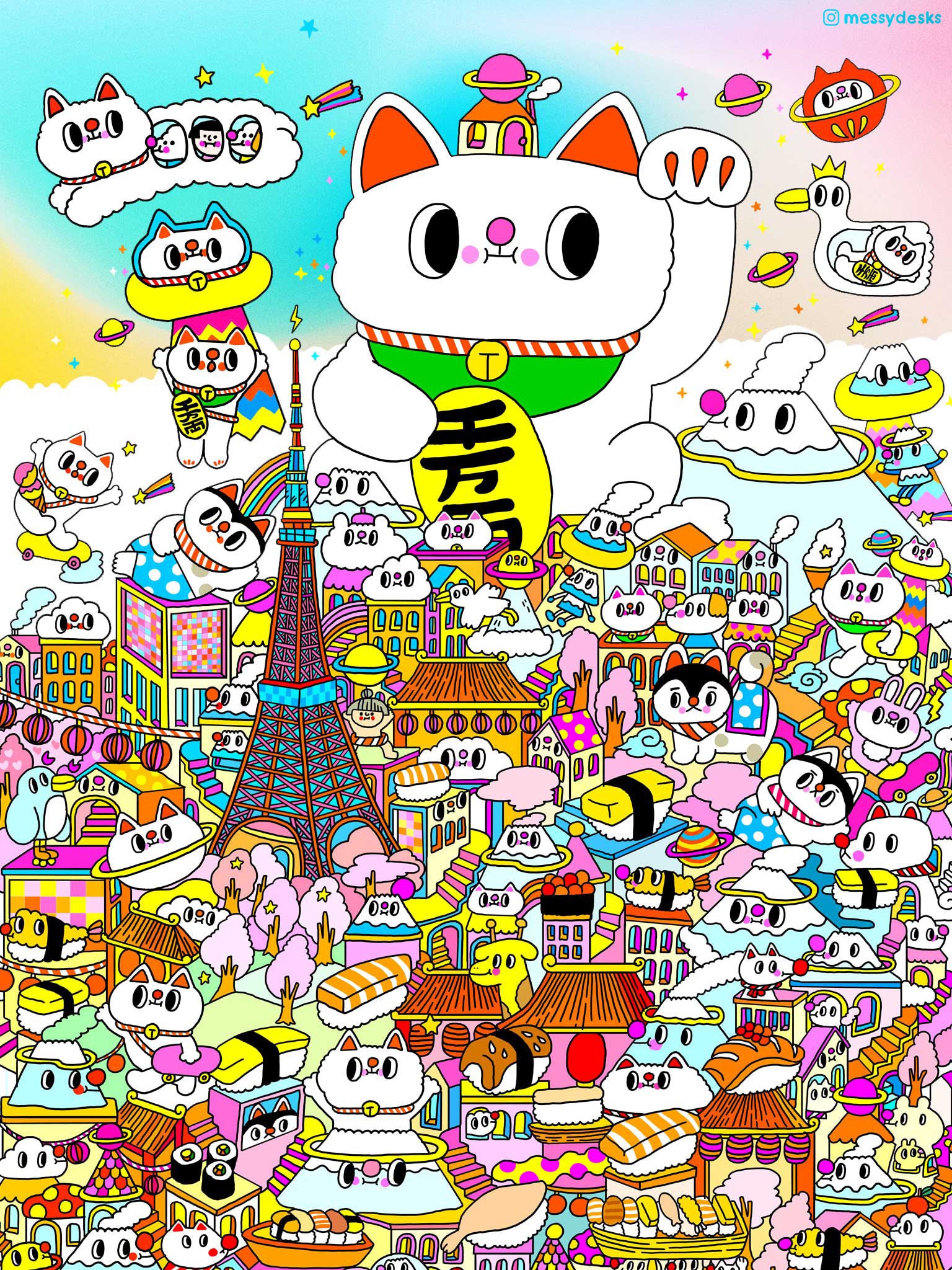 Limited Edition of Lucky Cat Tokyo Tower iPad Wallpaper